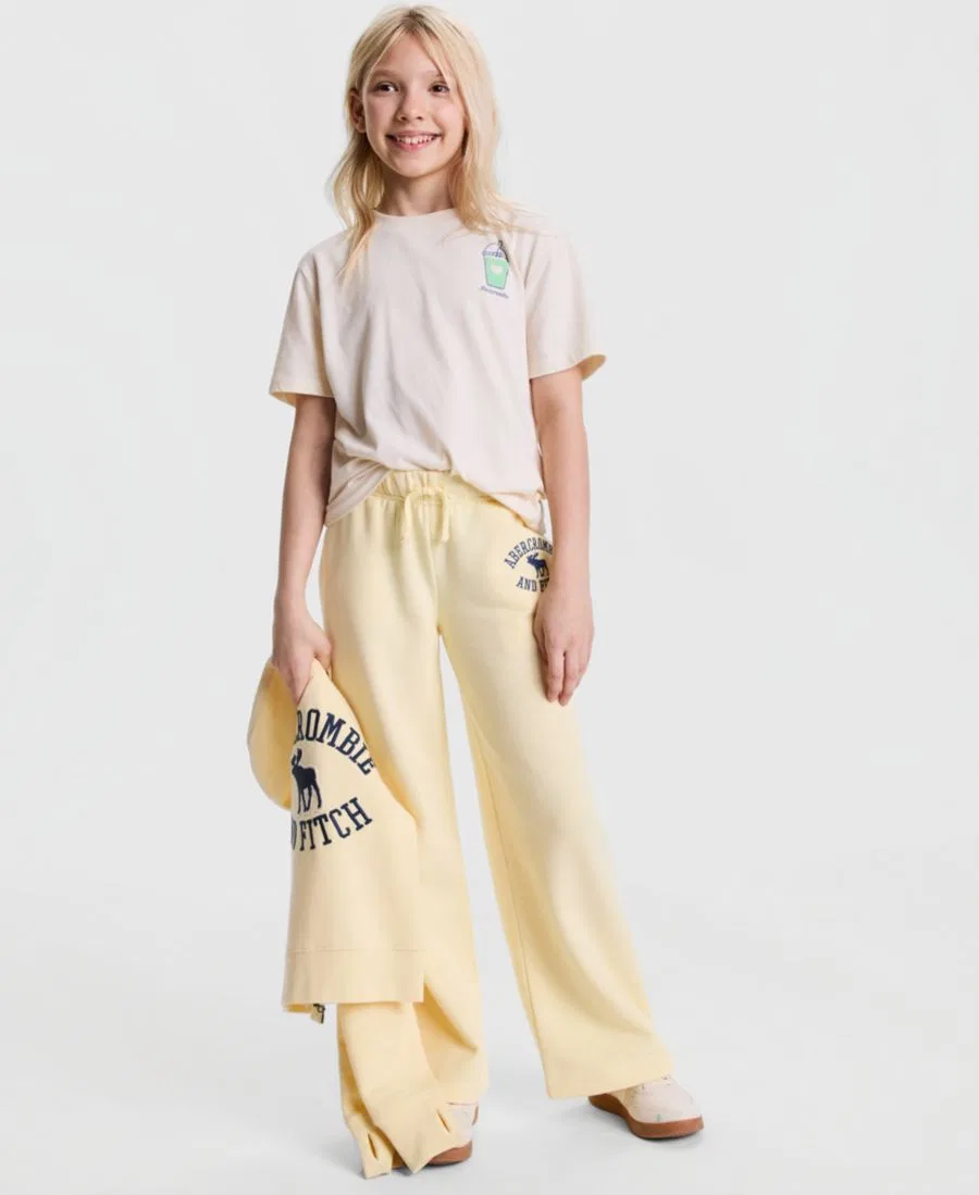 Штаны из флиса свободного кроя с низкой посадкой Logo Low-Rise Baggy Fleece Pants abercrombie kids, Yellow — фото 2