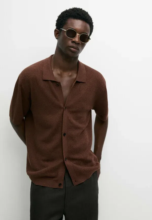 Рубашка из льна, хлопка и лиоцелла Shirt Massimo Dutti, коричневый
