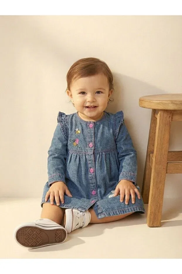 Детское платье для девочек с вышивкой Bee and Flower Patterned Lily And Co, Blue — фото 3