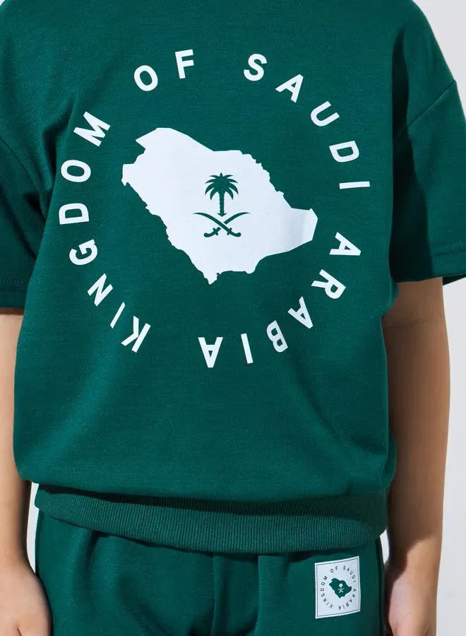 Комплект футболка и джоггеры с принтом оверсайз KSA National Day Styli, зеленый — фото 3