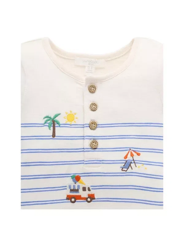 Детский комбинезон для мальчиков с коротким рукавом Purebaby, Pacific Mini Stripe — фото 3