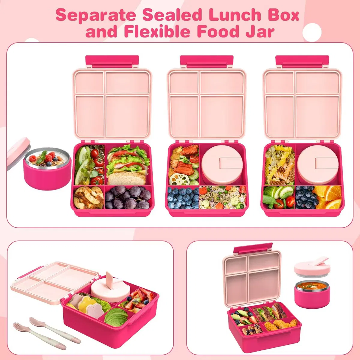 Контейнер для еды детский 8 см с термосом 0,24 л 4-секционный набор Kids Bento Lunch Box with 8oz Soup Thermo LEVEN SIXTEEN, Blue — фото 3