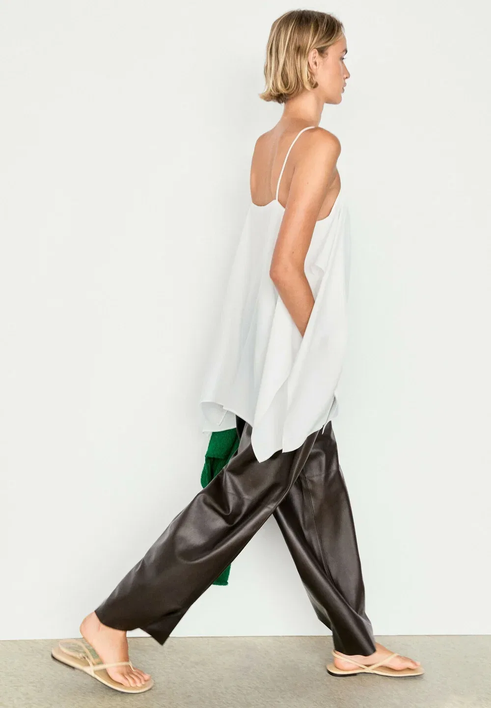 Свободный топ на тонких бретельках - топ Massimo Dutti, White — фото 3