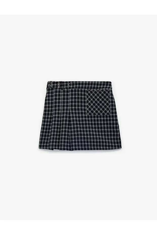Детские шорты для девочек плиссированные Koton, Navy Blue Plaid — фото 4