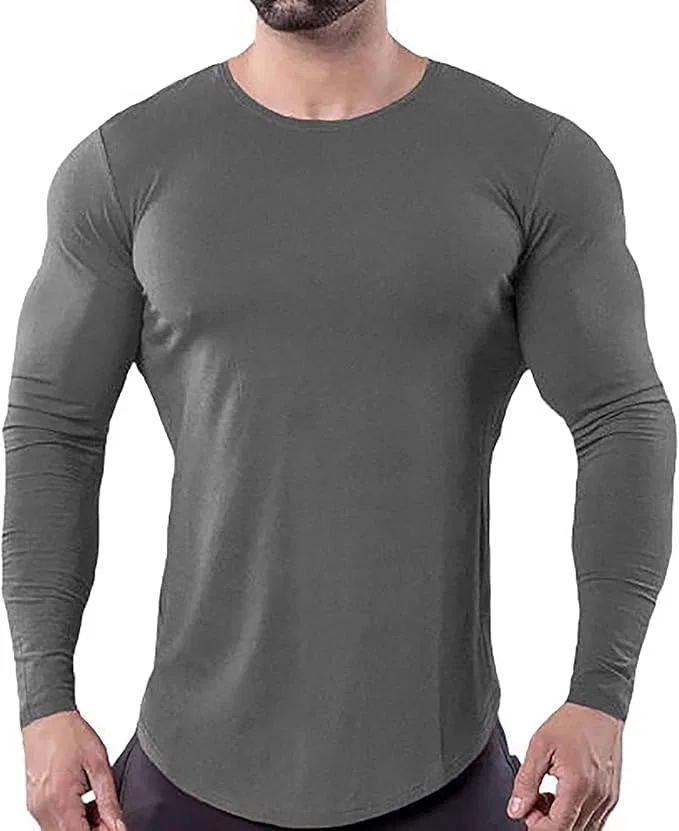 Мужская облегающая футболка для фитнеса длинным рукавом, Dark Grey