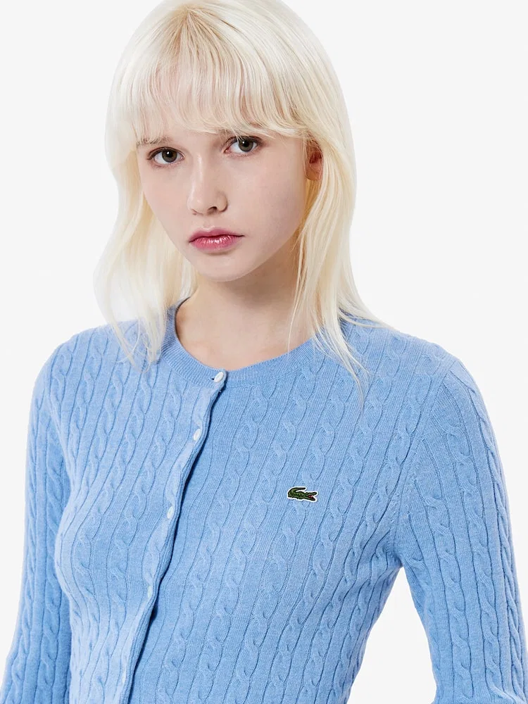 Кардиган женский LACOSTE Sky Blue, трикотажный, с узором коса — фото 3