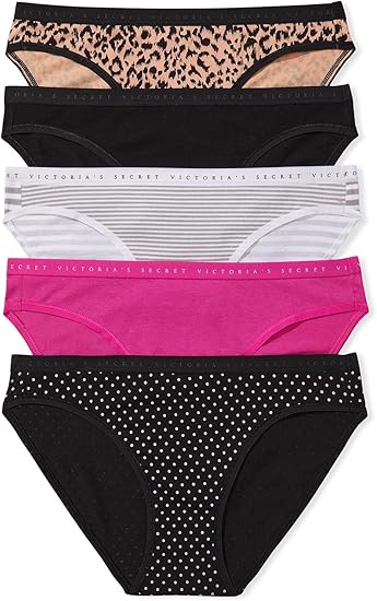 Женские бикини Victoria's Secret Women's Cotton Bikini Underwear, 5 штук, черный/розовый/коричневый