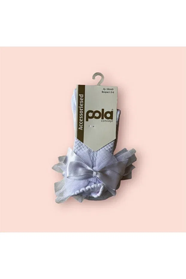 Детские носки для новорожденных с рисунком с бантиком Pola, White