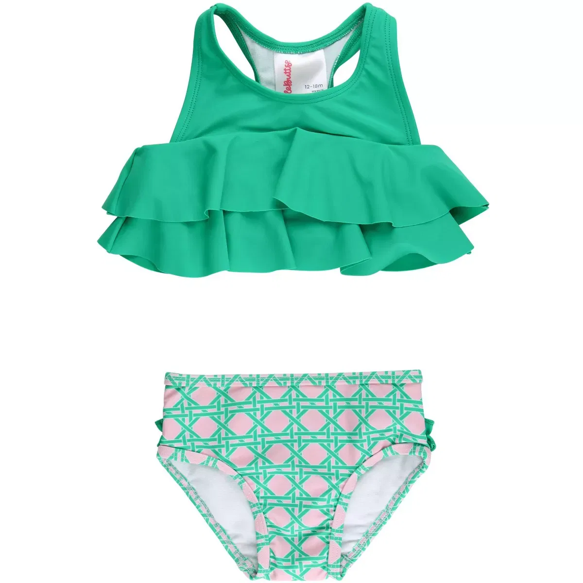 Детский комплект бикини для девочек с воланами RuffleButts, Pink Coastal Cane