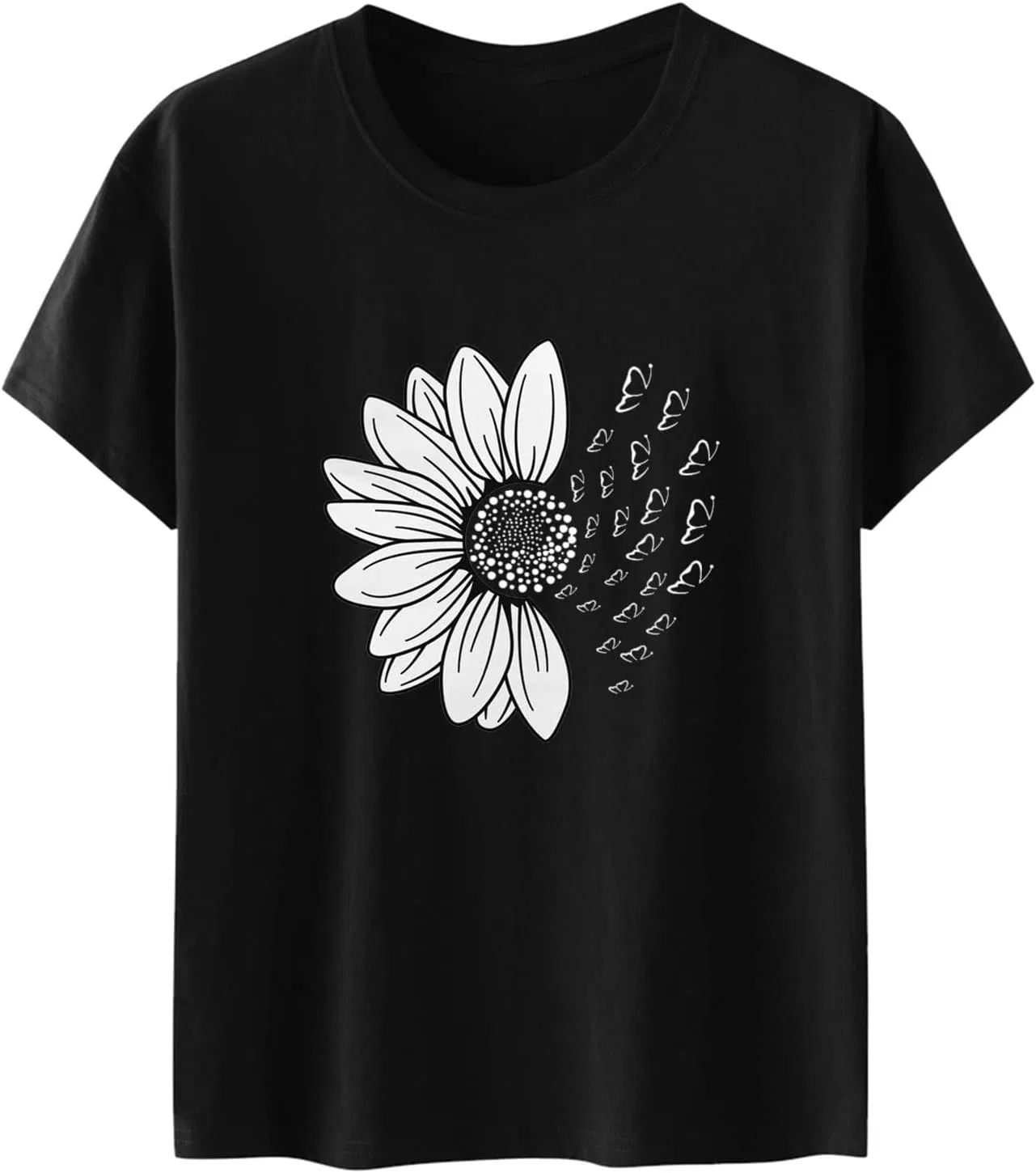Женская свободная футболка с принтом подсолнуха Sunflower, Black — фото 4