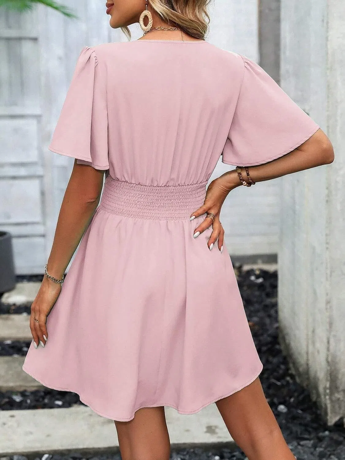 Женское A-силуэта платье с воланами на рукавах, Dusty Pink — фото 3