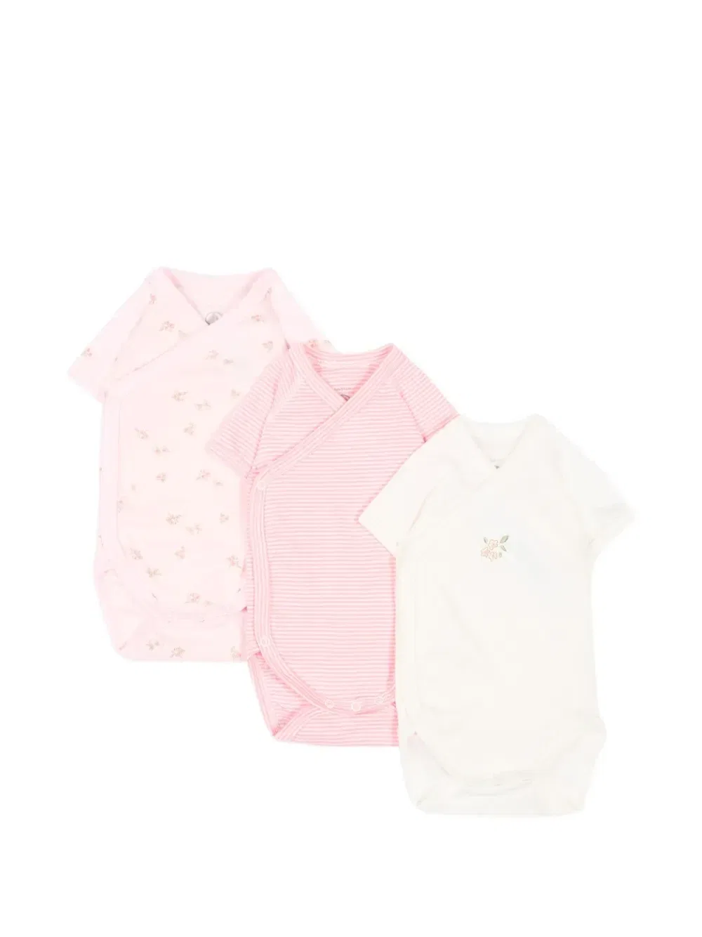 Боди с запахом и цветочным принтом набор из трех штук Petit Bateau, розовый