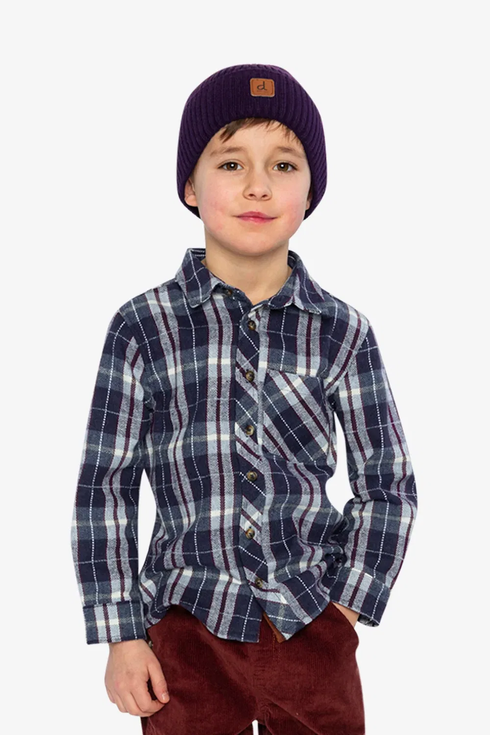 Детская рубашка из фланели с принтом Blue and White Plaid Deux par Deux, Blue and White Plaid — фото 2