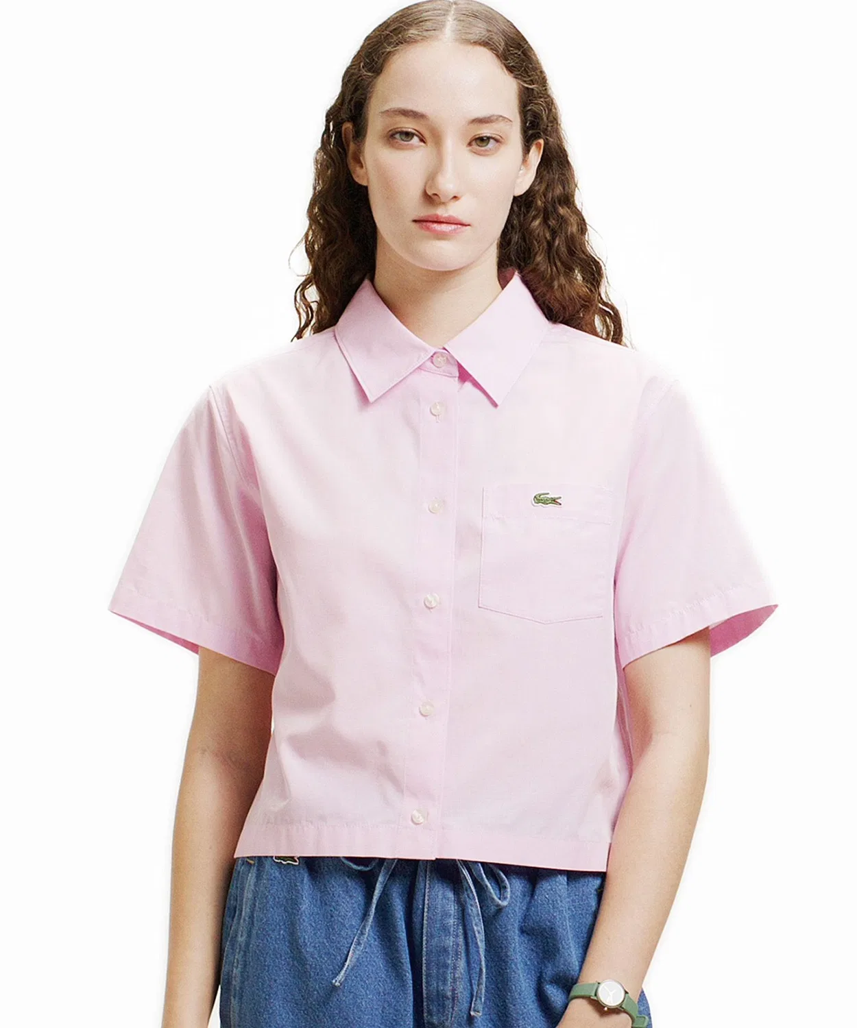 Женская хлопковая рубашка с коротким рукавом LACOSTE, Pink