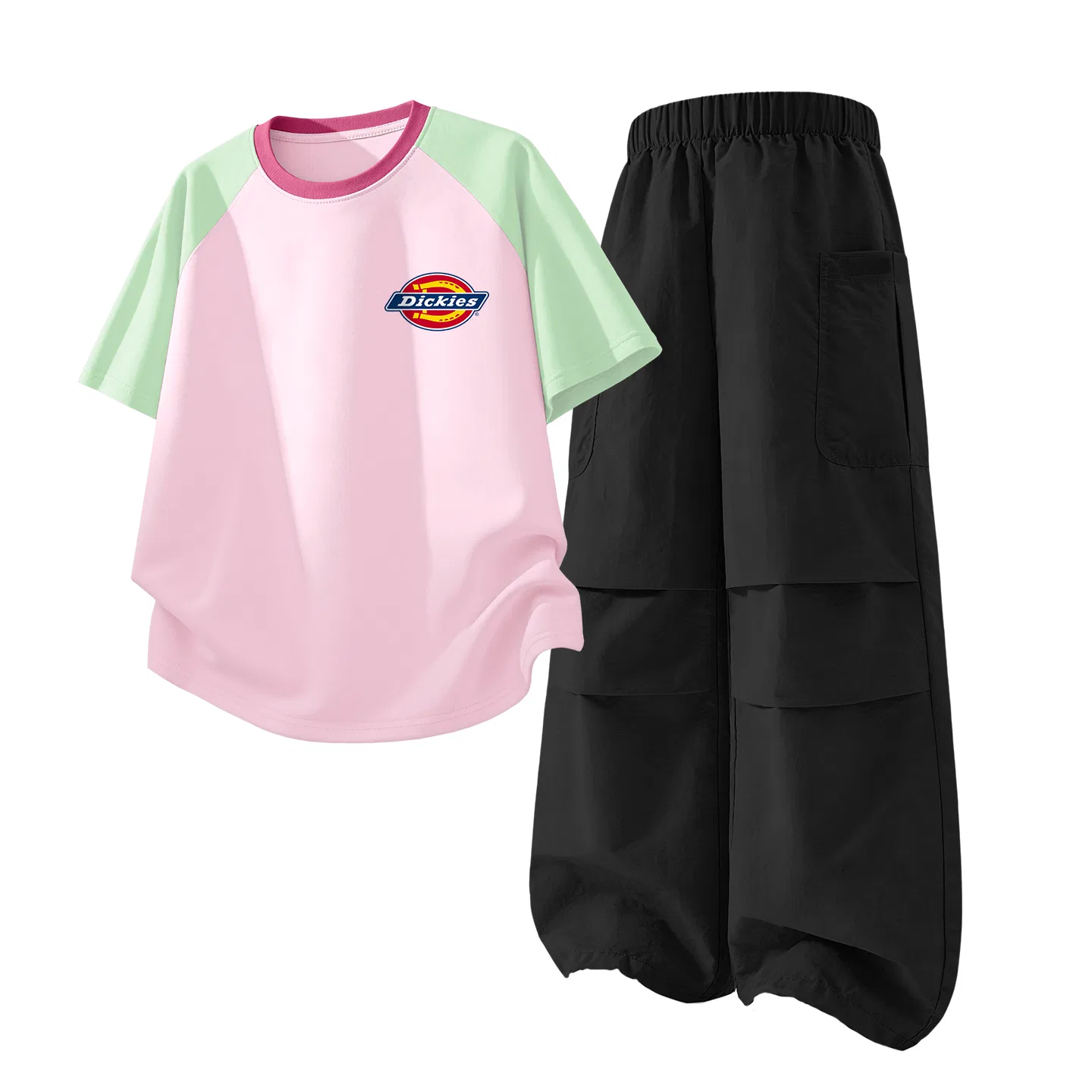 Детский спортивный комплект с логотипом S Logo K Green Pink+Solid Color Black, Dickies, Green Pink/Black