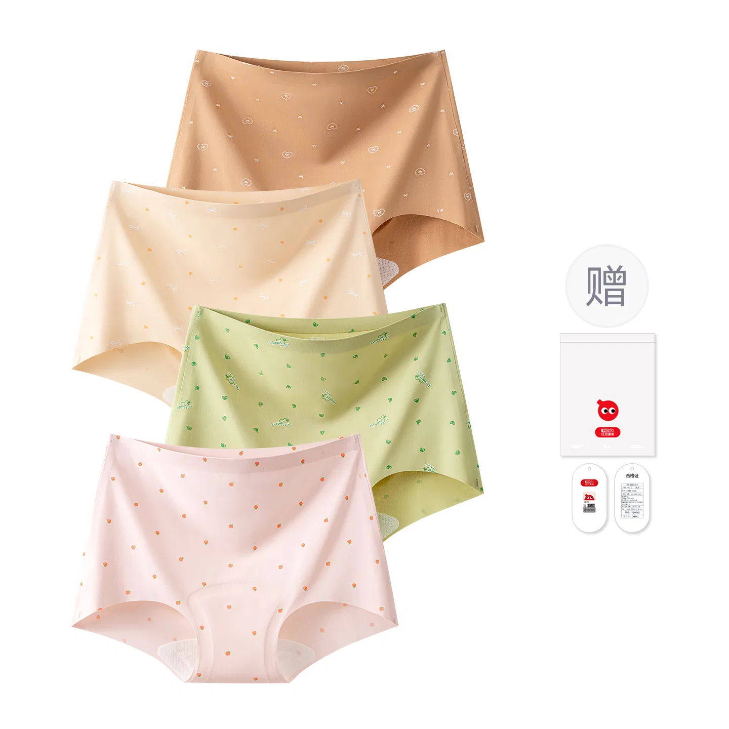 Детское нижнее белье для девочек хлопковое 4 шт Red bean, Cream Strawberry + Milk Coffee Heart + Nude Heart + Lime Heart