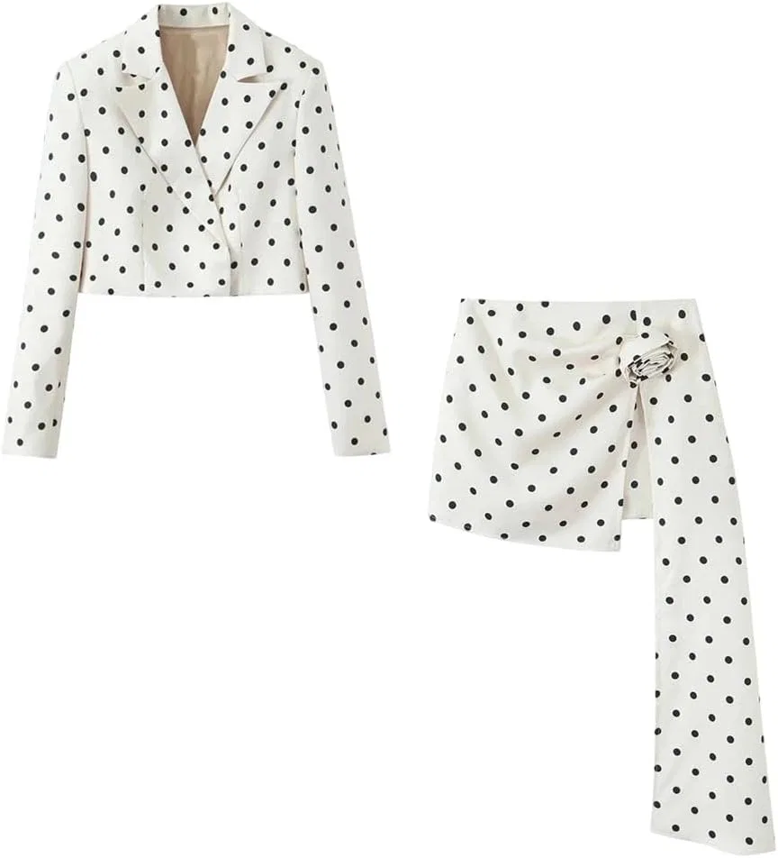 Женский костюм с горошком воротник-стойка Casual Skirt, Polka Dots
