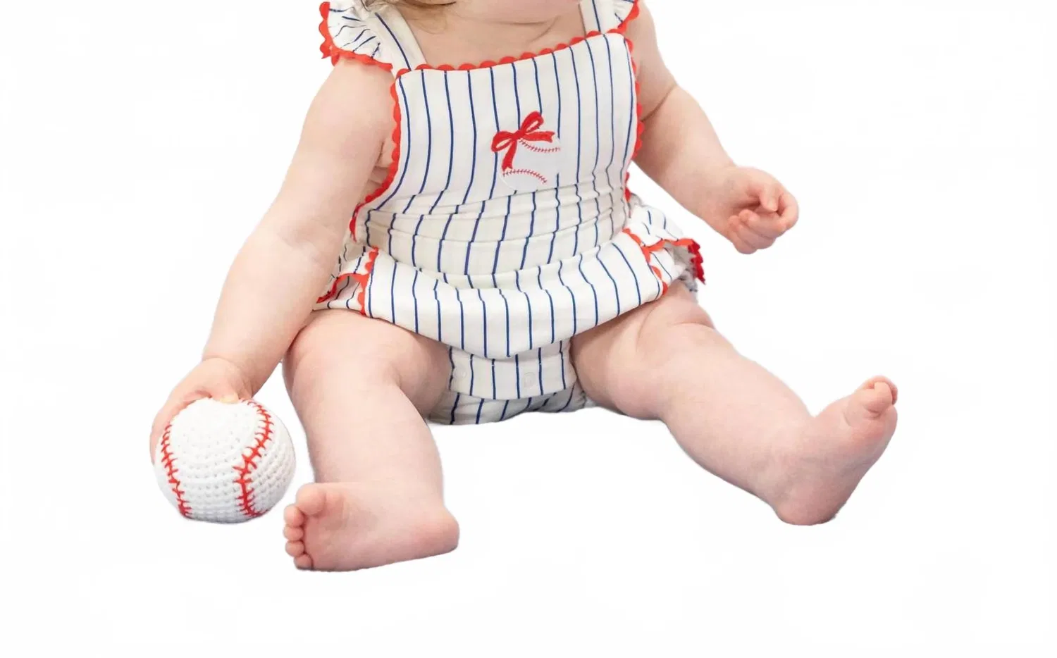 Детский боди-комбинезон с принтом полоска Baseball Stripe Ric Rac Ruffle Sunsuit Angel Dear, синий