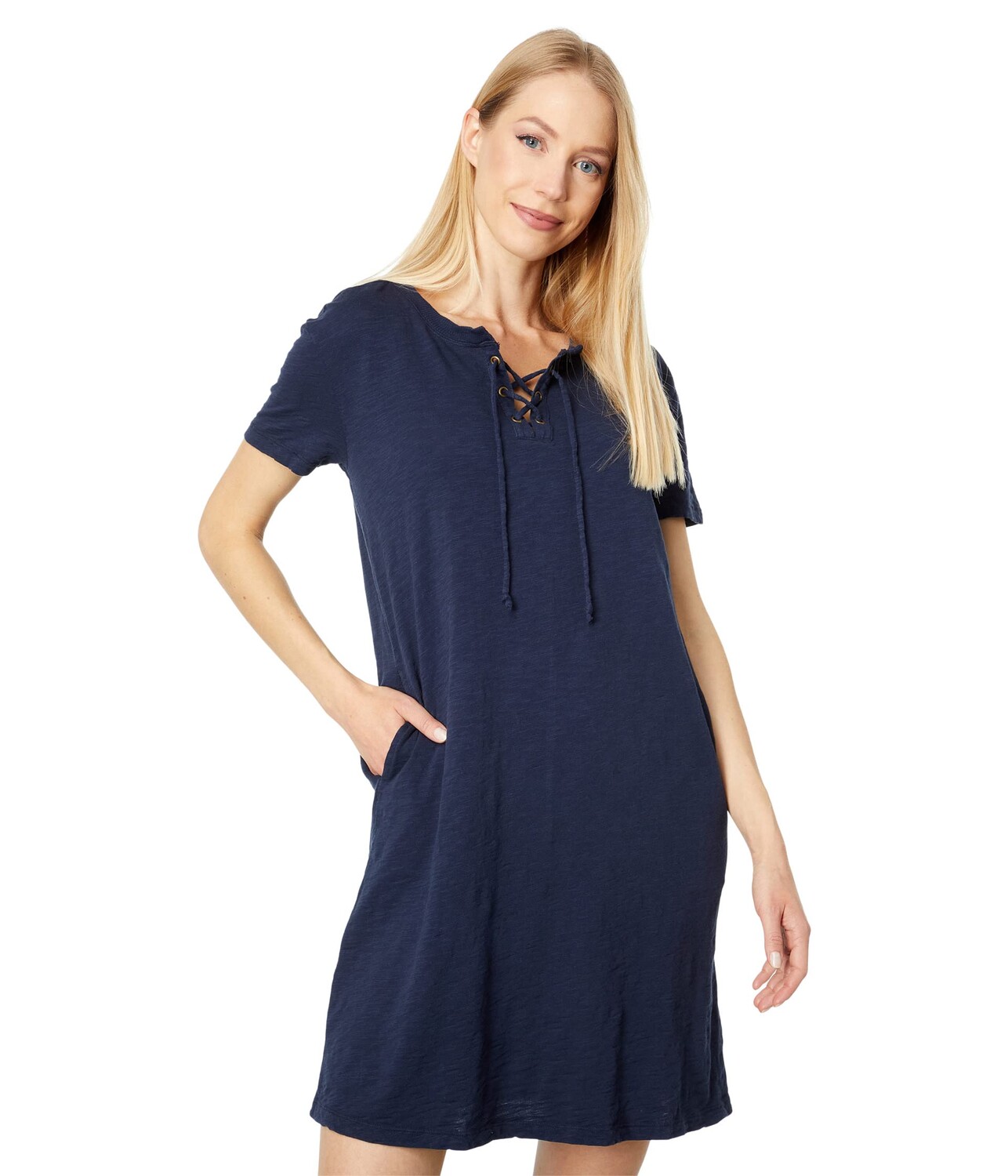 

Платье Mod-o-doc, Slub Jersey Short Sleeve Lace-Up Detail T-Shirt Dress