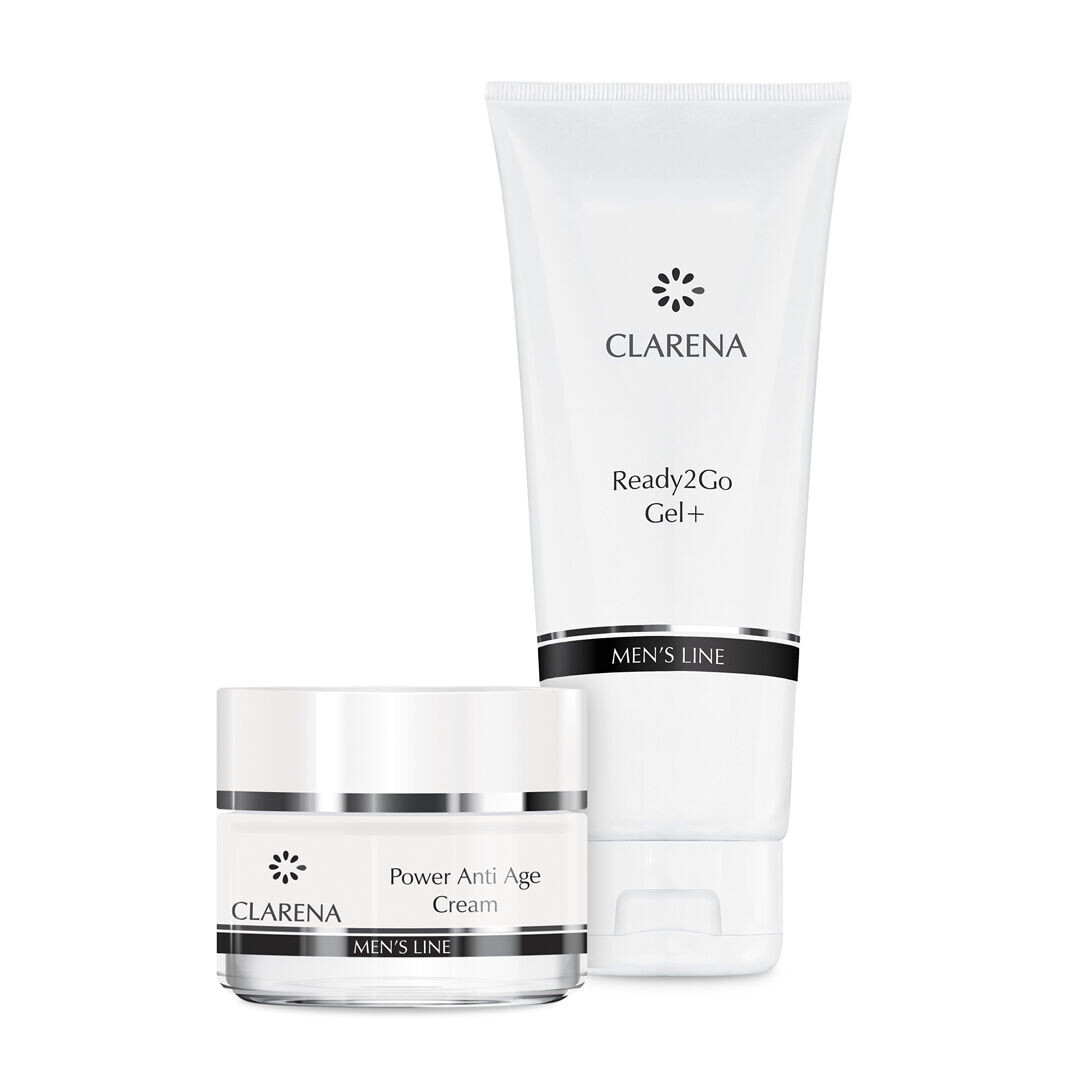 

Clarena Men's набор: антивозрастной крем для лица для мужчин, 50 мл + гель для душа для мытья тела и волос 2в1, 200 мл