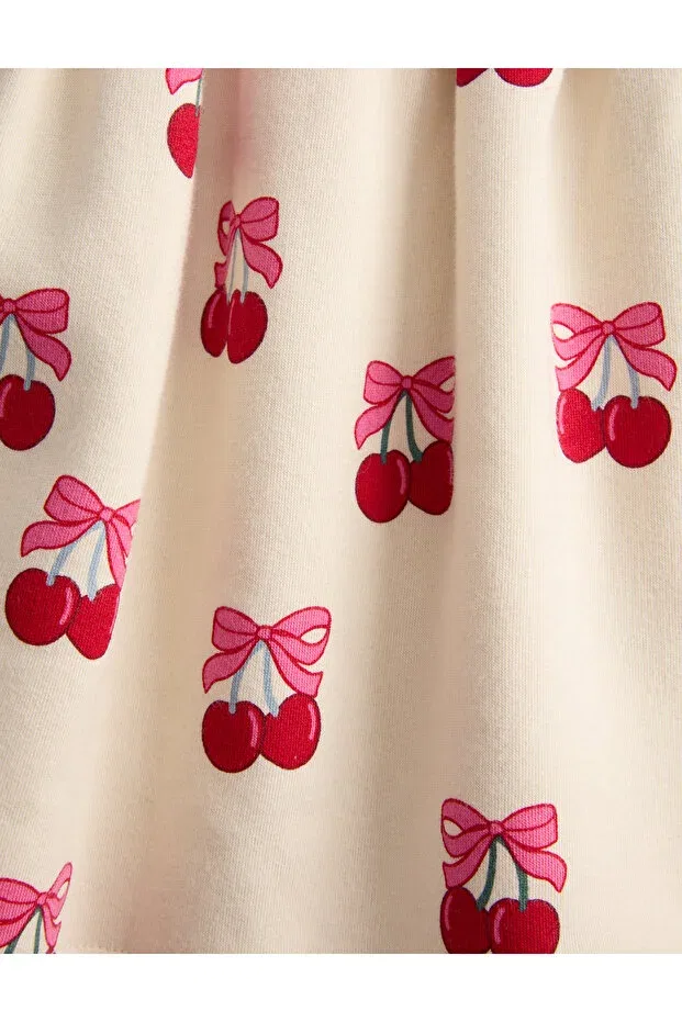 Детское платье для девочек хлопковое с принтом Cotton blend cherry patterned dress Marks & Spencer, Nude Color — фото 2