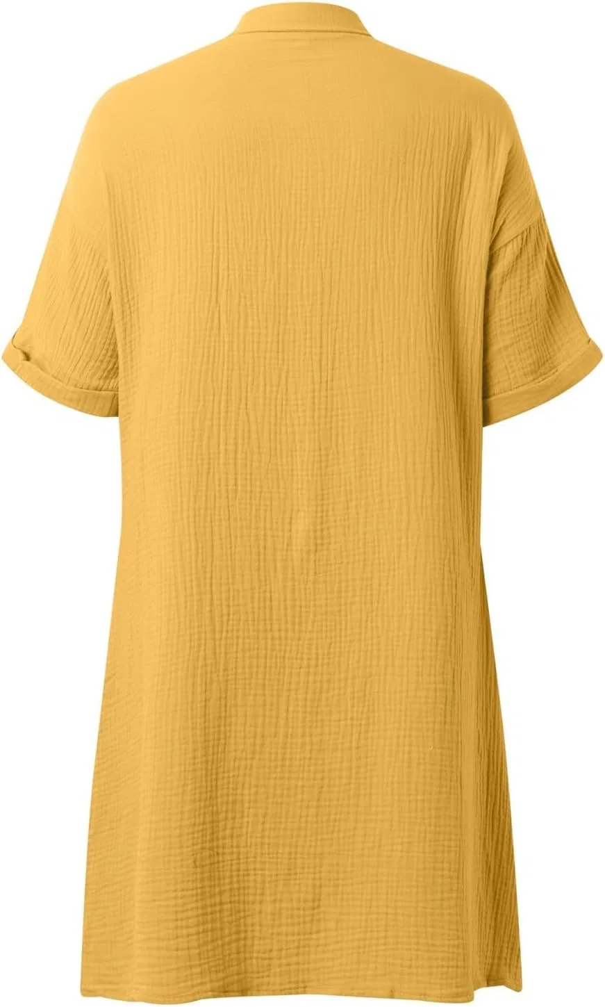 Женская рубашечное платье с карманами Button-Down Ironzh, Yellow — фото 4