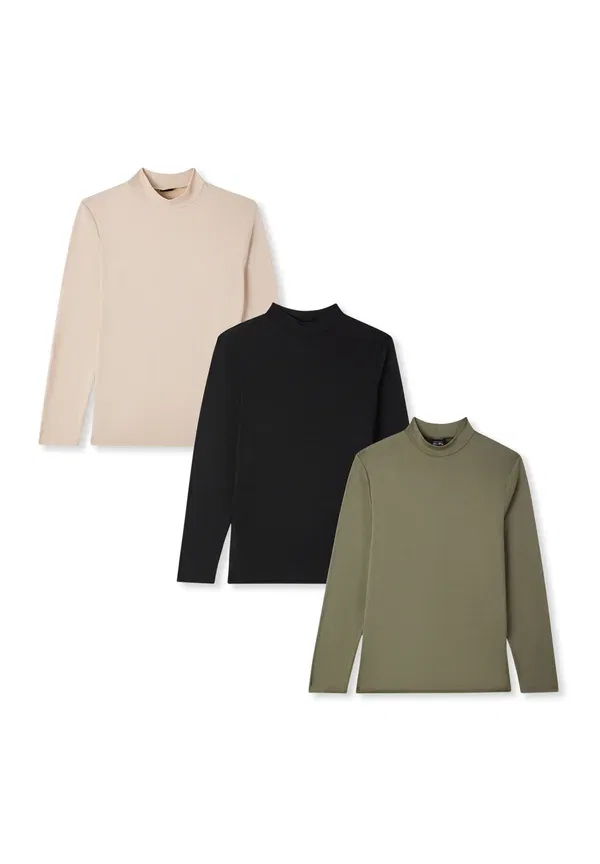 Комплект из 3 водолазок однотонных Lupetto elasticizz Terranova ivory, dark green, черный/темно-зеленый — фото 4