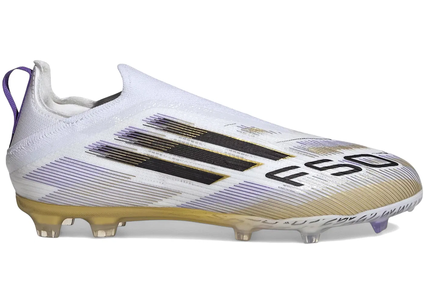Детские бутсы без шнуровки F50 Elite Laceless FG Adidas, Cloud White Core Black Gold Metallic