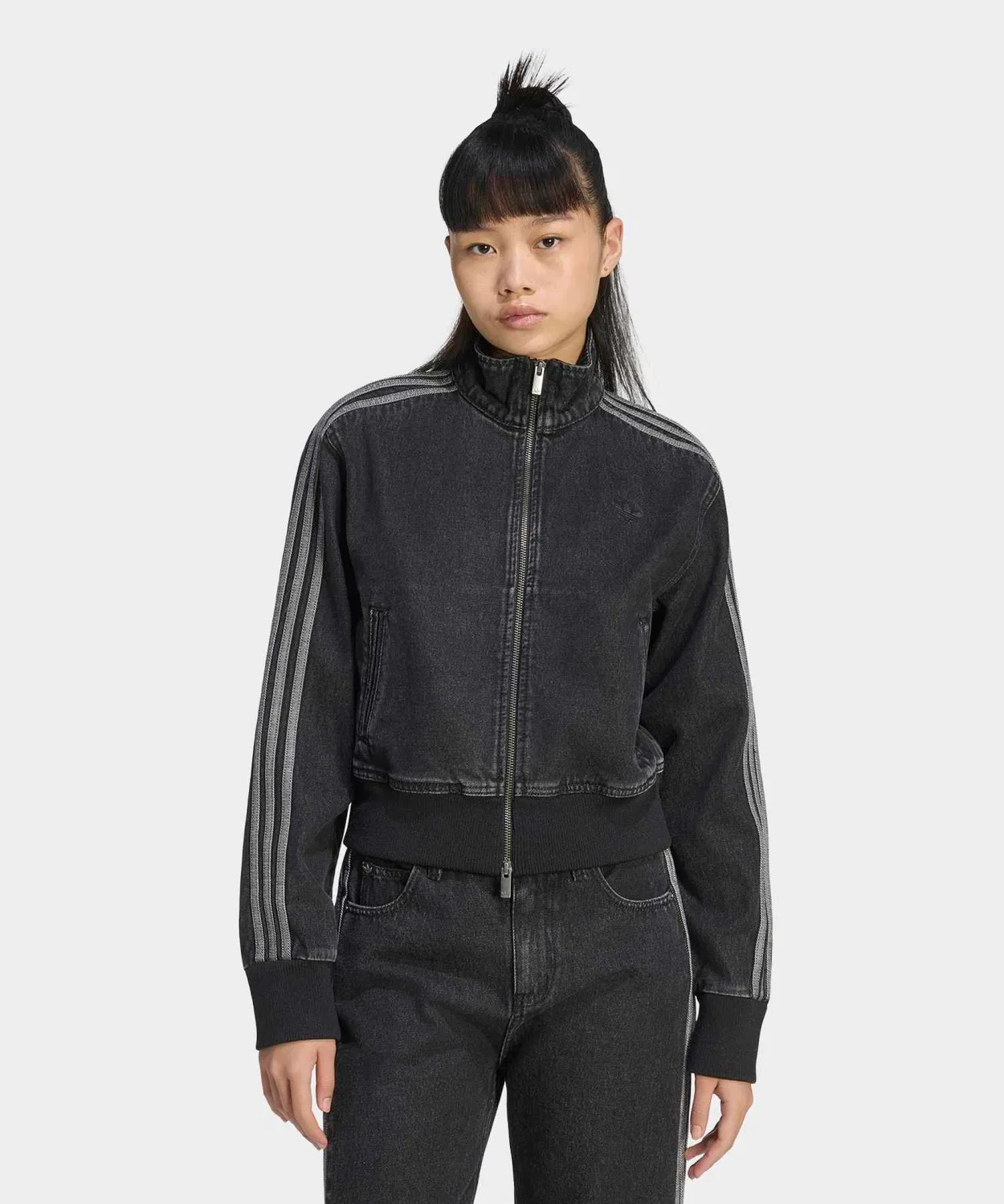 Женская джинсовая куртка с молнией Firebird Denim Track Top Adidas, Black