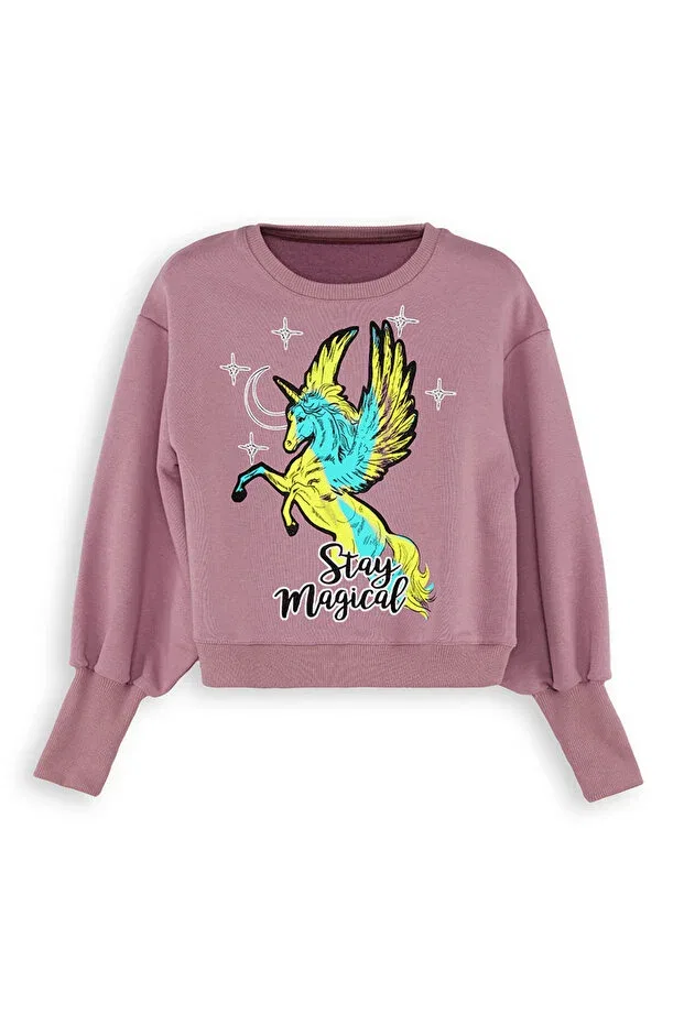 Детские свитшот для девочек с принтом Unicorn girl's dusty rose sweatshirt Denokids, Pink — фото 4