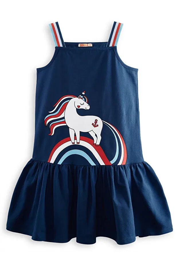 Детское платье для девочек хлопковое Sailor Unicorn Denokids, Navy Blue — фото 4