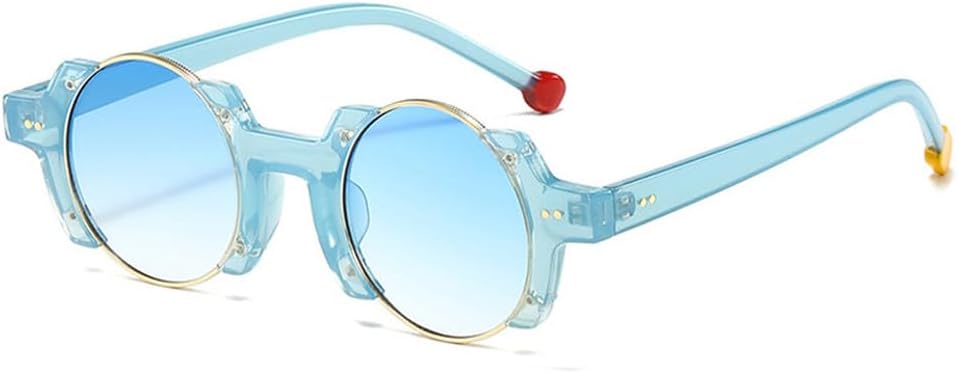 

Популярные модные круглые женские солнцезащитные очки в стиле панк, ретро-очки с заклепками, мужские модные желто-синие солнцезащитные очки с градиентным переходом цвета и защитой от УФ-излучения UV400 TKKTLLT, Blue Blue Gradient