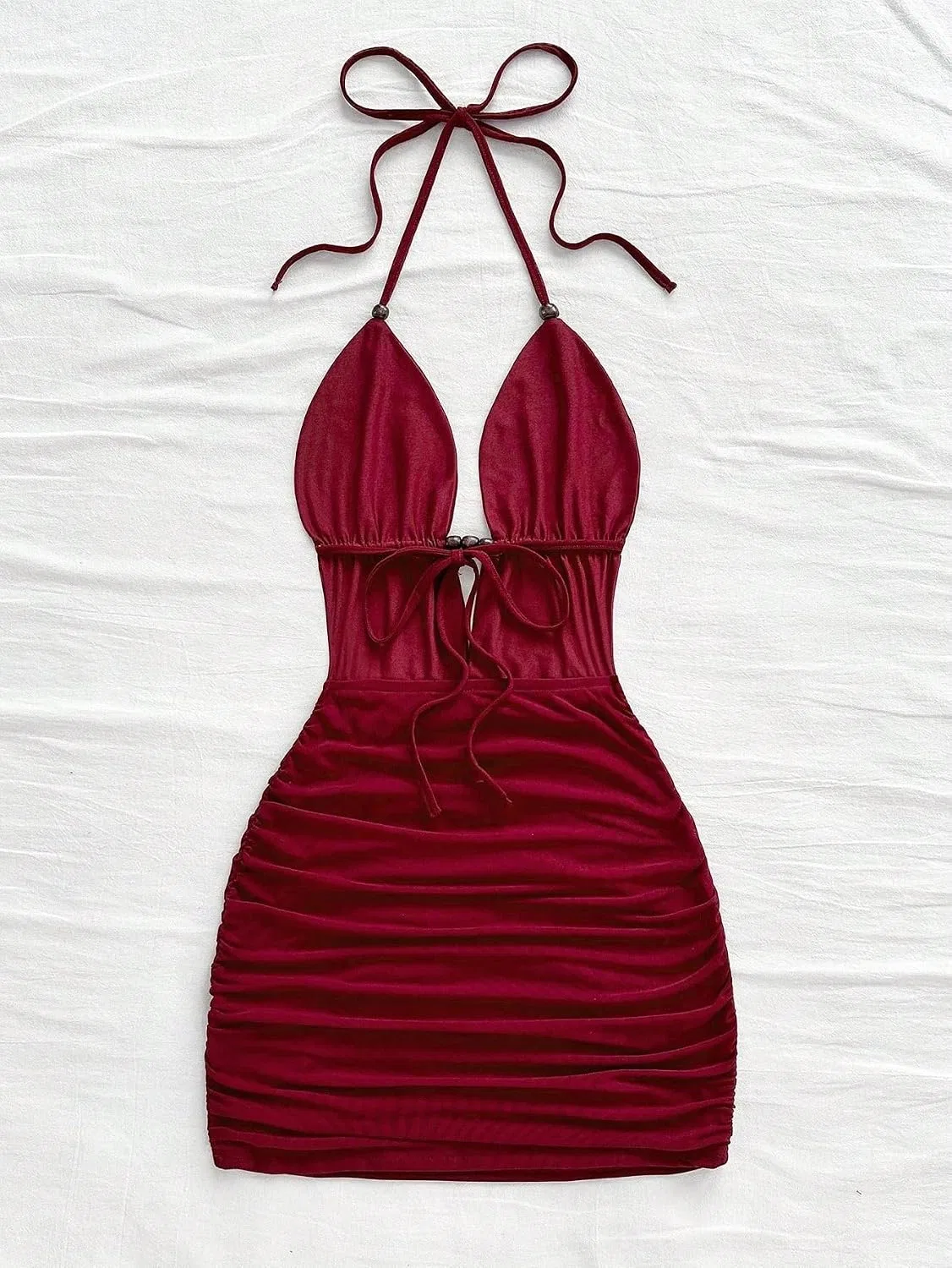 Женское облегающее мини-платье без рукавов Bodycon, Burgundy — фото 4