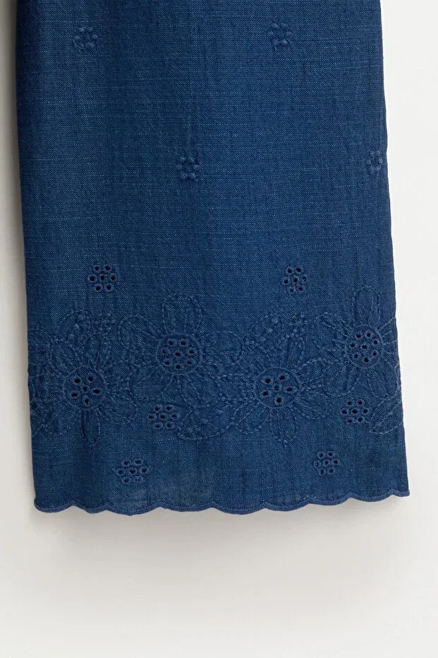 Детские брюки для девочек широкие с вышивкой Lefties, Medium Blue — фото 4