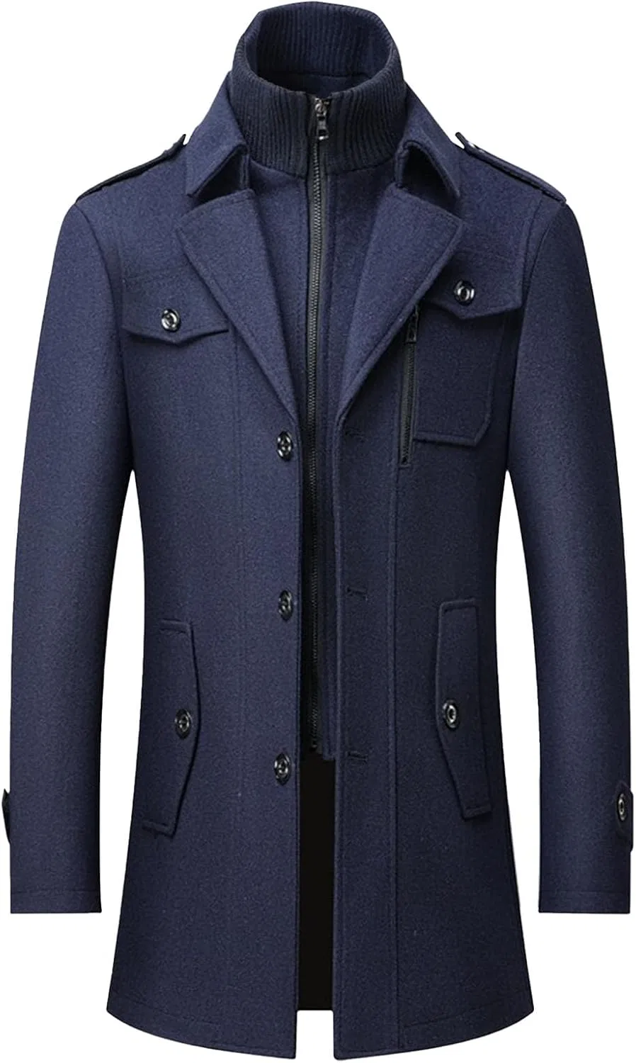 Мужское полупальто из шерстяной смеси, Slim Fit, с лацканами, синий