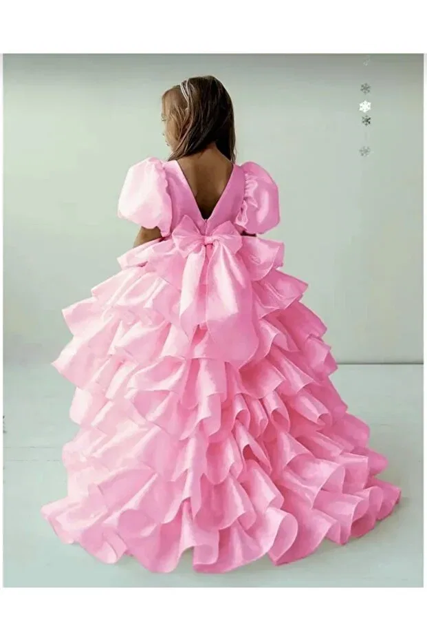 Детское вечернее платье для девочек с коротким рукавом-фонарик Mirace Styl, Pink — фото 2