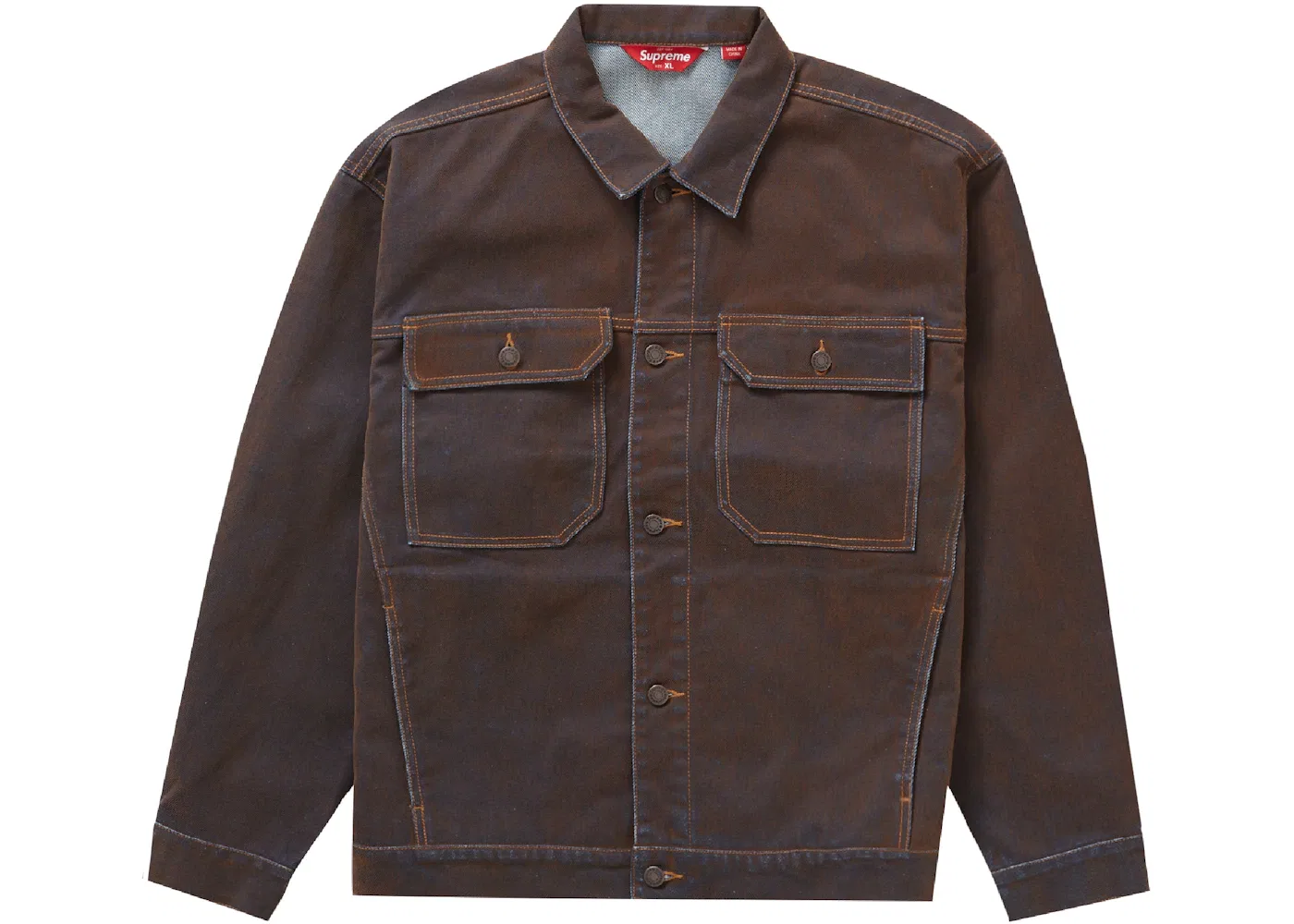 Мужская куртка-джинсовка с вельветовым воротником Supreme Flocked Denim Trucker Jacket, Gold