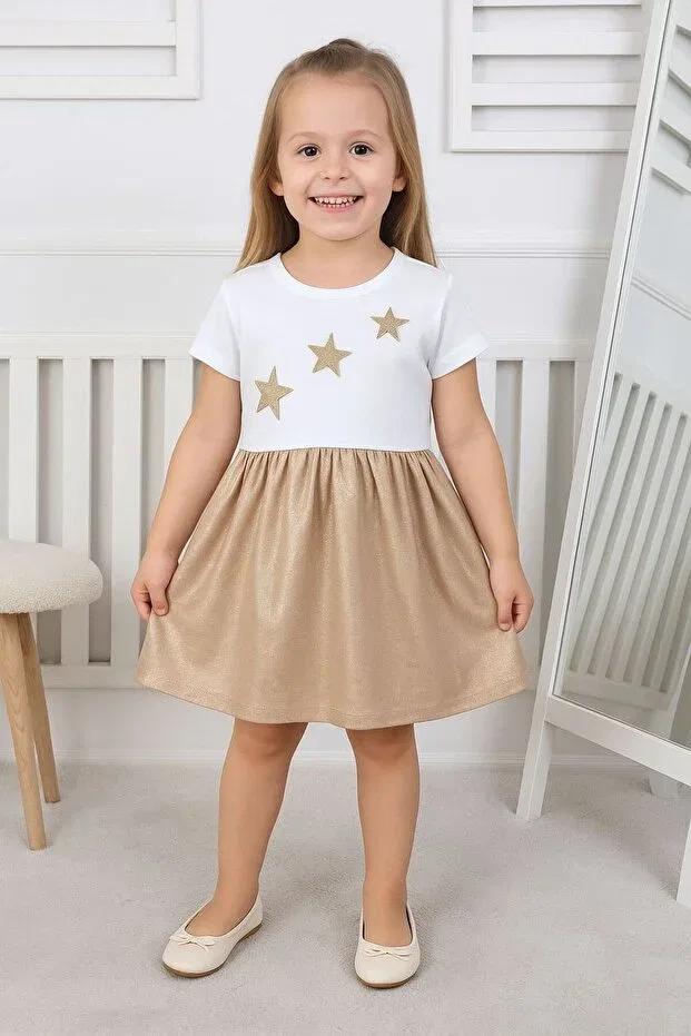 Детское платье для девочек с принтом Star Detailed Double Color Laurus Boutique, White