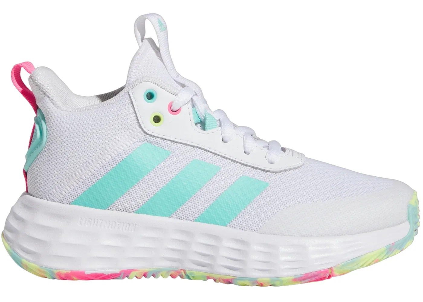 Детские кроссовки с шнуровкой Adidas Ownthegame 2.0, Cloud White/Flash Aqua/Lucid Pink