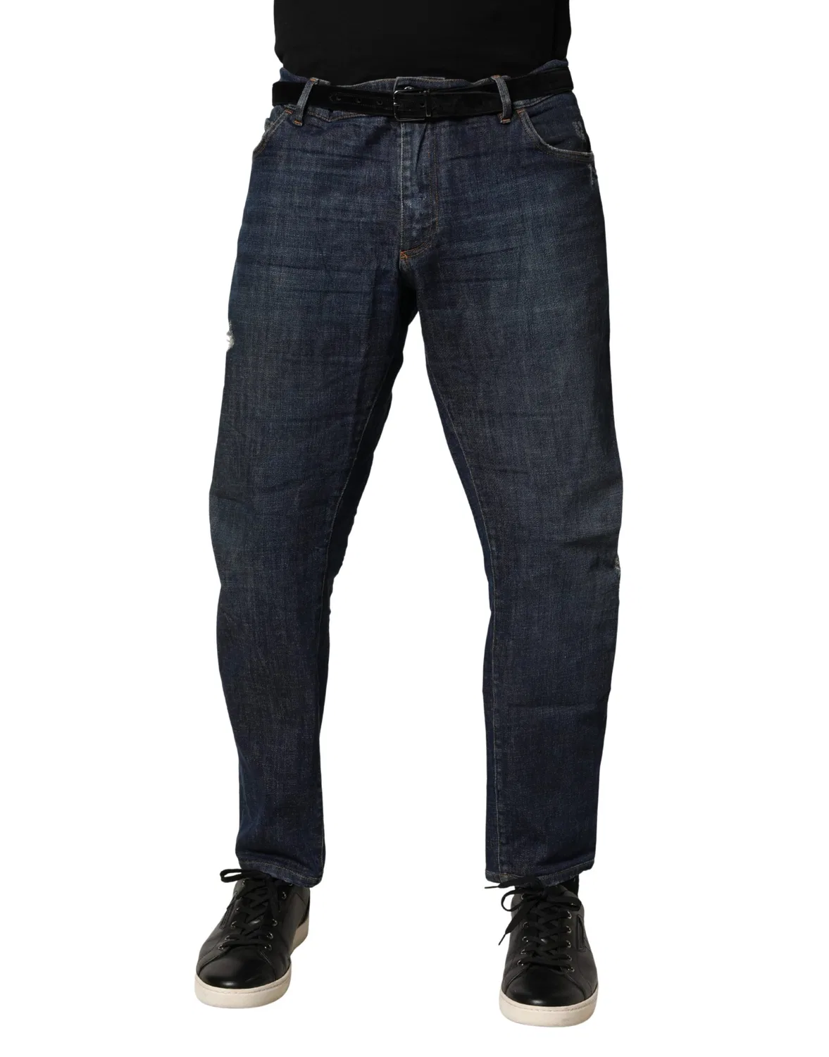Мужские джинсы скинни с потертостями Dark Blue Washed Skinny Cotton Denim Dolce & Gabbana, Blue