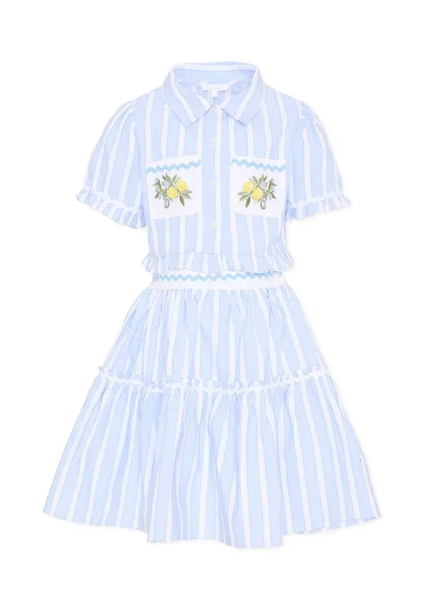 Комплект из юбки-трапеции и блузы с полосками, Patachou, Light Blue, светло-голубой