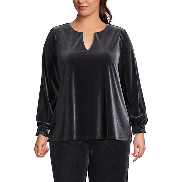 

Блузка с длинным рукавом из бархата Plus size Lands' End, Black