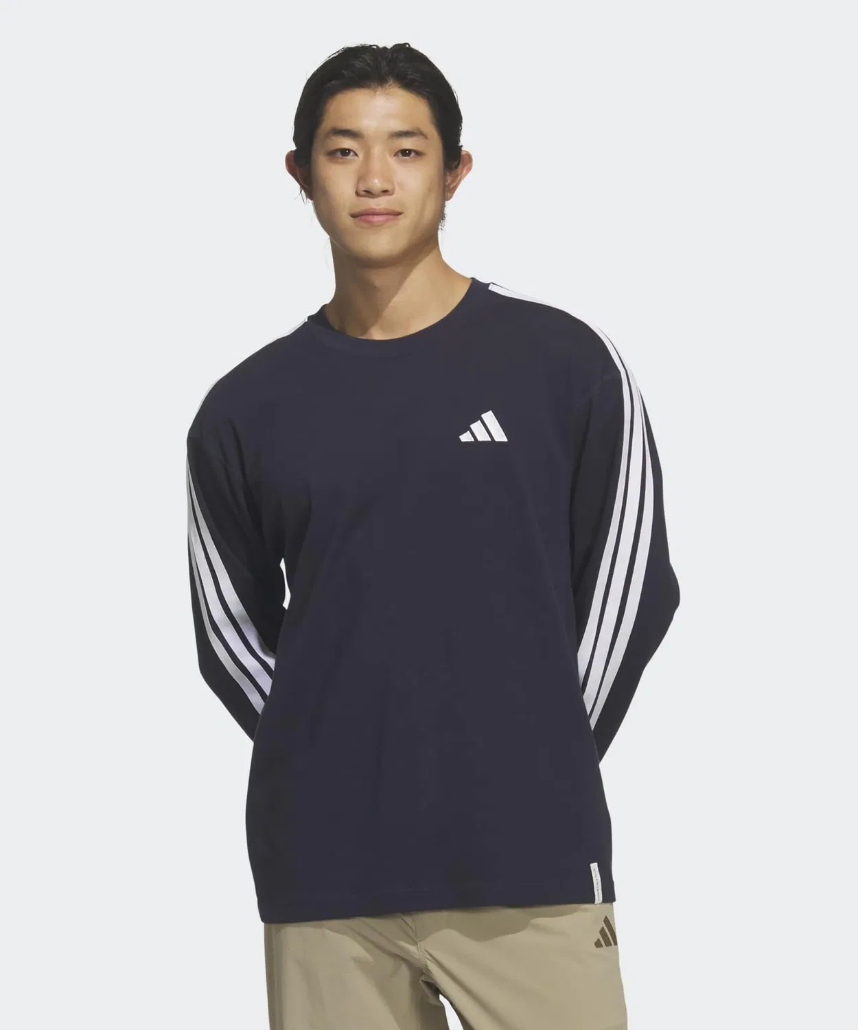 Мужская футболка с длинным рукавомсвободного кроя с тремя полосками Essential Plus Adidas, Blue