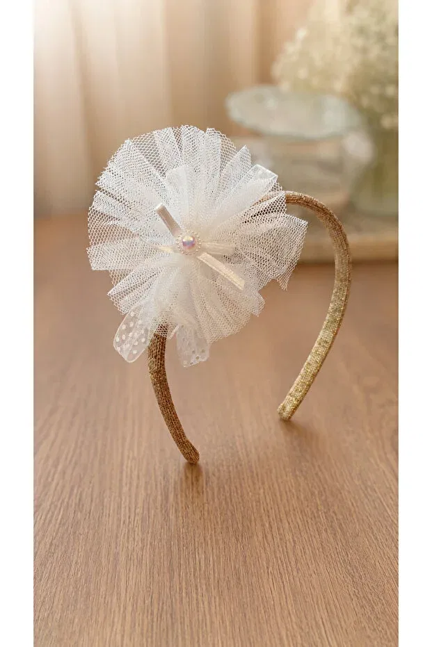 Детский комплект носков и короны для девочек с принтом Princess tulle flower detailed Benbilge, Ecru — фото 2