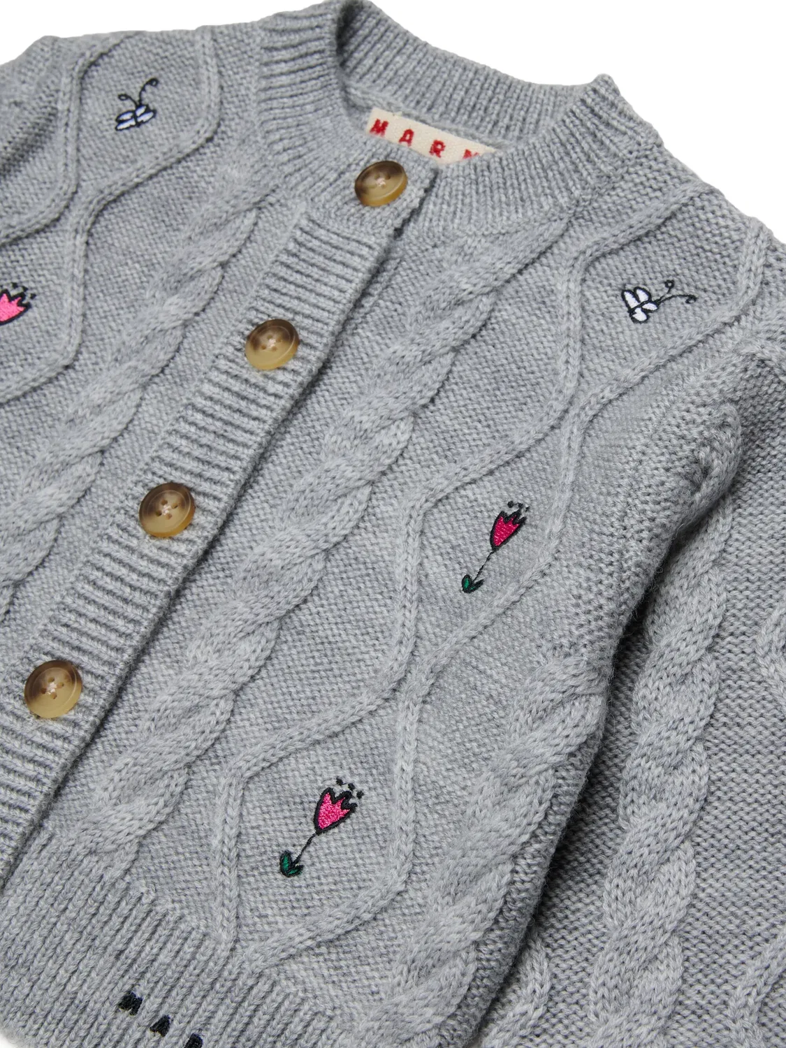 Кардиган фактурной вязки с вышивкой Marni Kids, серый — фото 3