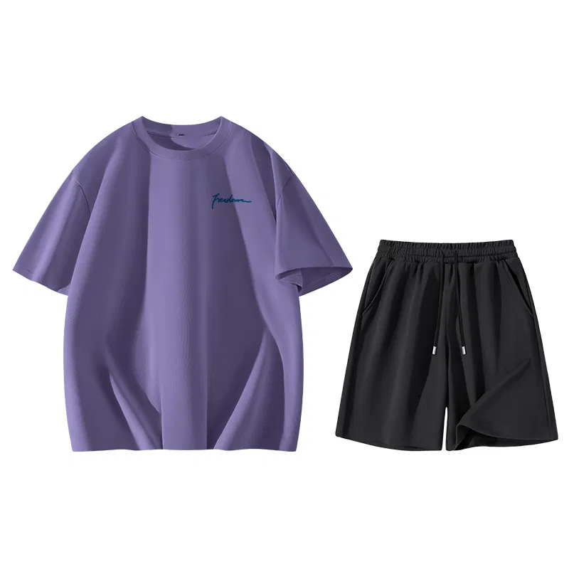 Детский комплект спортивной одежды из 2 предметов хлопковый MINISO, Purple Good Luck Comes to Chest Logo + Black