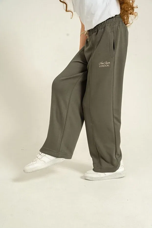 Детские спортивные штаны для девочек с широкой штаниной Mışıl Kids, Khaki — фото 2