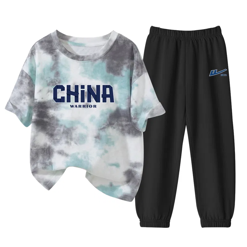 Детский спортивный комплект с принтом Retro Sport WARRIOR, Green Gray/H Blue Black Text-Black/H Silver Edge Blue Logo K