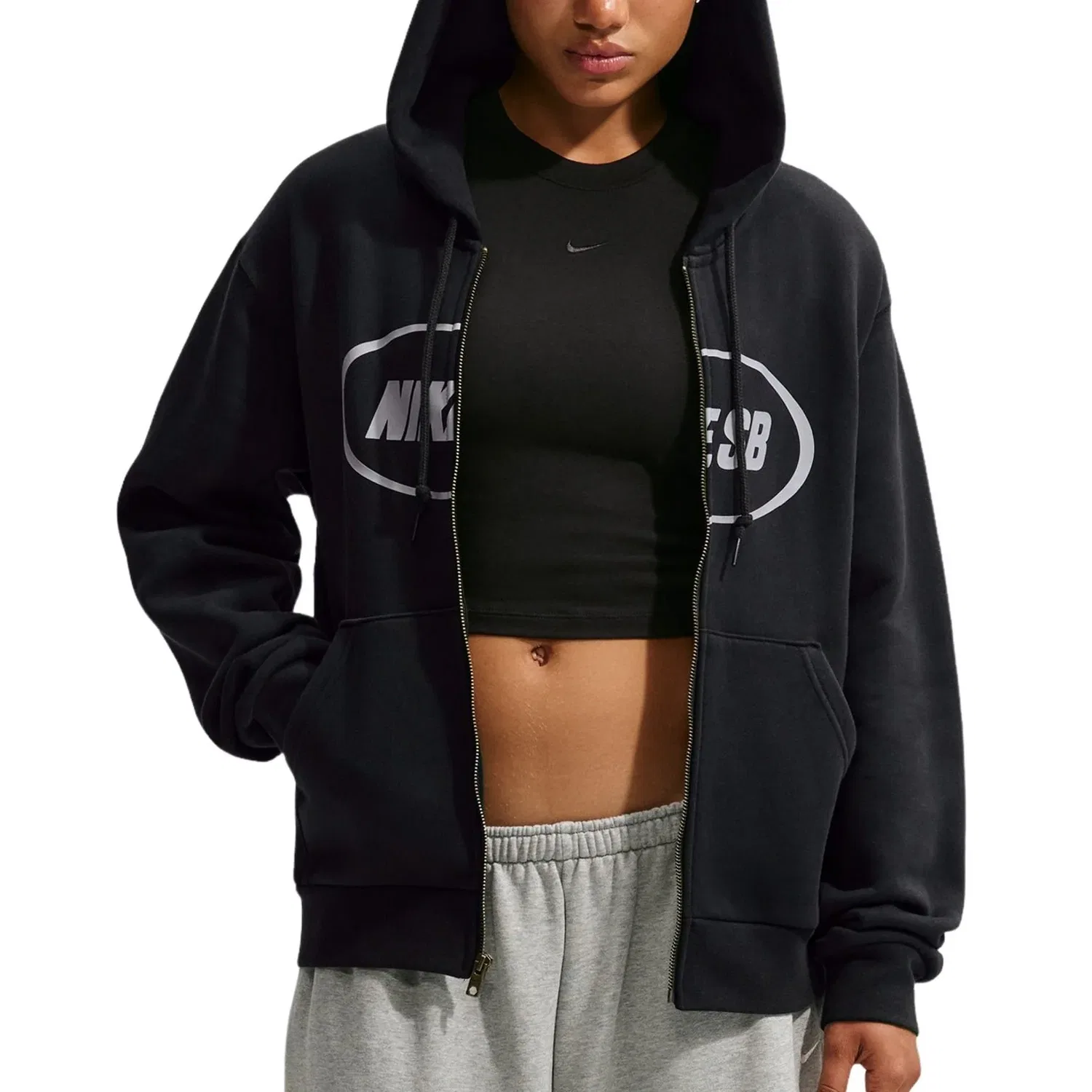 Мужское худи для скейтбординга SB Fleece Full-Zip Skate Hoodie 'Black' Nike, черный — фото 3