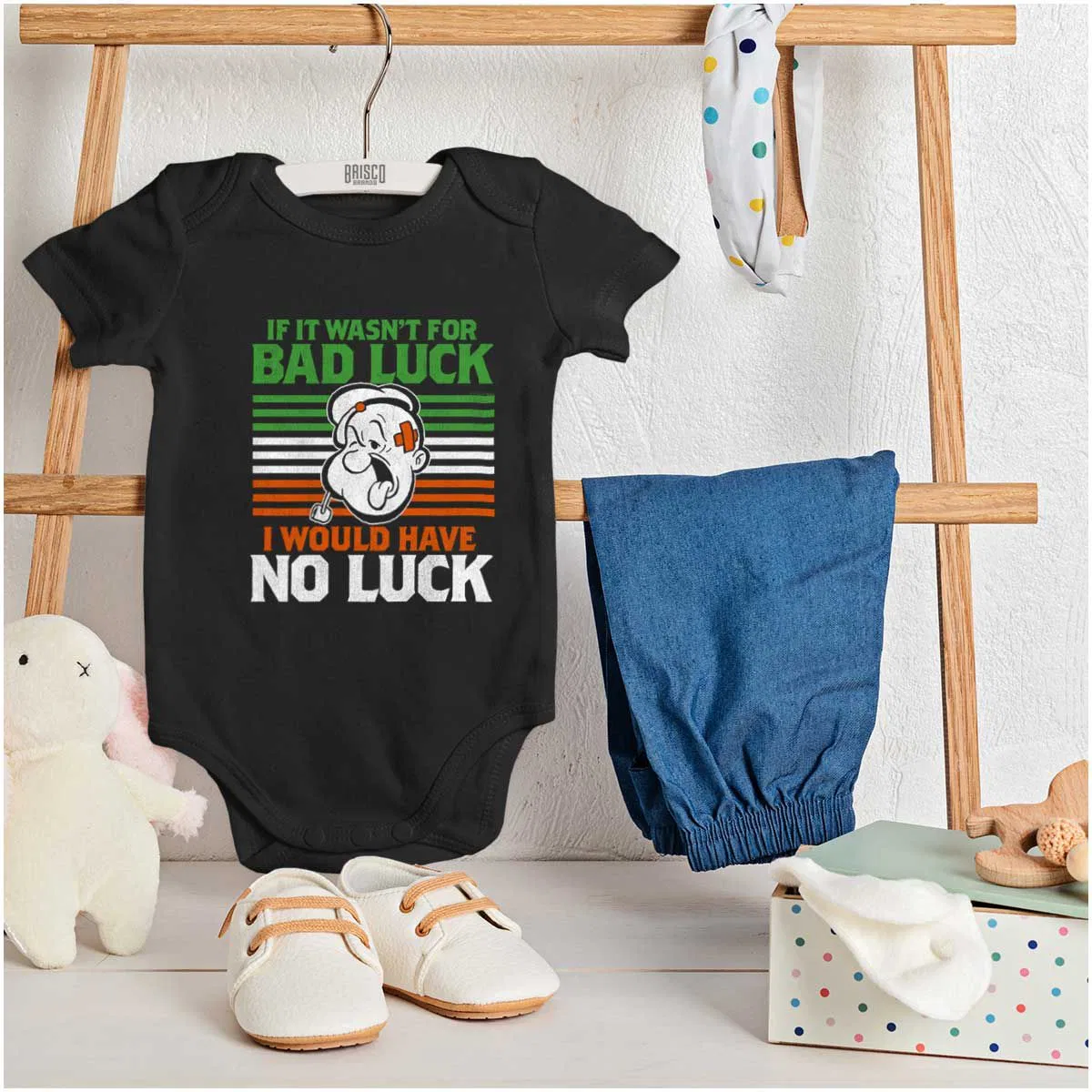 Детский боди-комбинезон с принтом Popeye Funny Irish Bad Luck Joke Brisco Brands, Black — фото 3